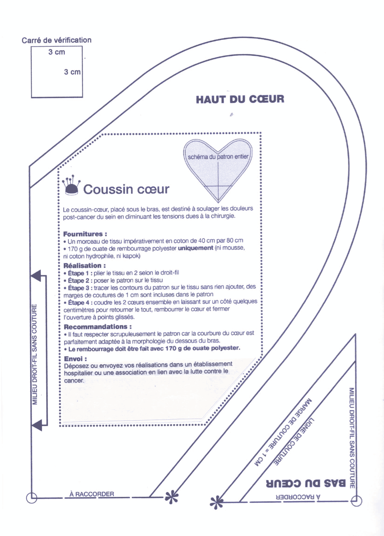 Patron coussin coeur neutre